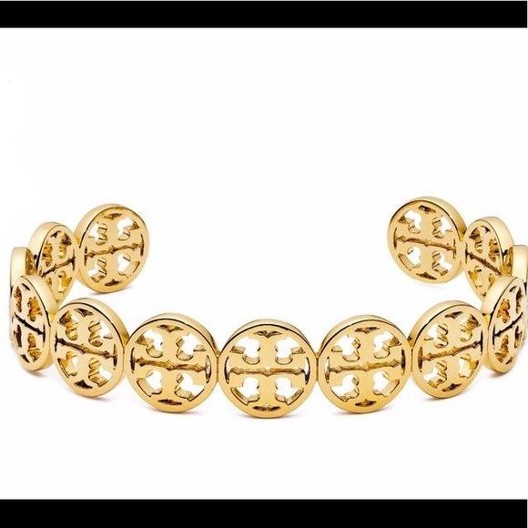 Tory Burch Gold Logo Cuff Shiny Brass Bracelet NEW - Picture 5 of 7